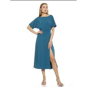 Alexia Admor V-Back Midi Dress Size Large Cerulean Blue Dolman Cuff Sleeves NEW